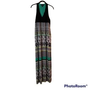 RN Studio By Ronni Nicole Boho Sleeveless Maxi Dress. Green Black White. Women M